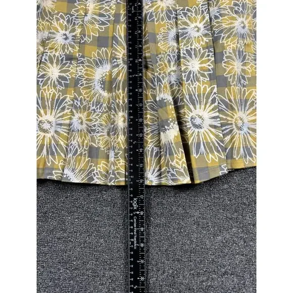 Urban Outfitters Sun Flower Print Pleated Plaid Skirt Womens Size M Yellow White - Picture 9 of 9